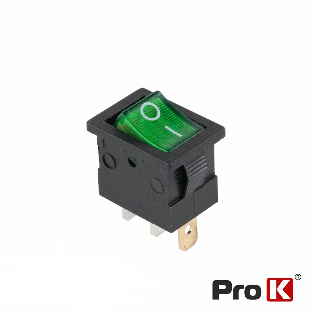 Interruptor basculante com iluminação Verde 12V 15A 21x15mm