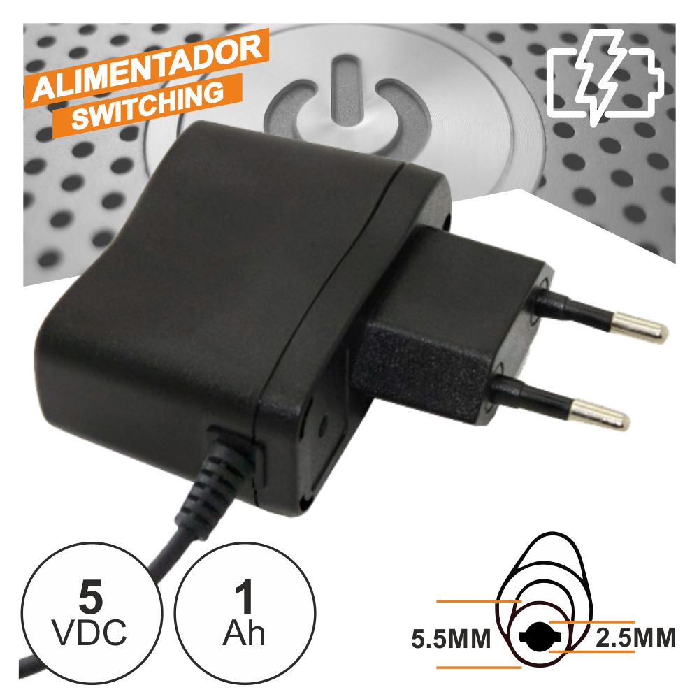 Alimentador AC230V/DC5V 1A 5W - Ficha  5,5x 2,5mm