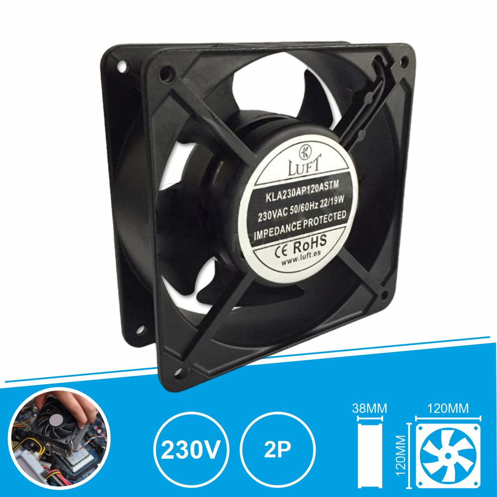 Ventilador AC 230V - 120x120x38mm com terminais