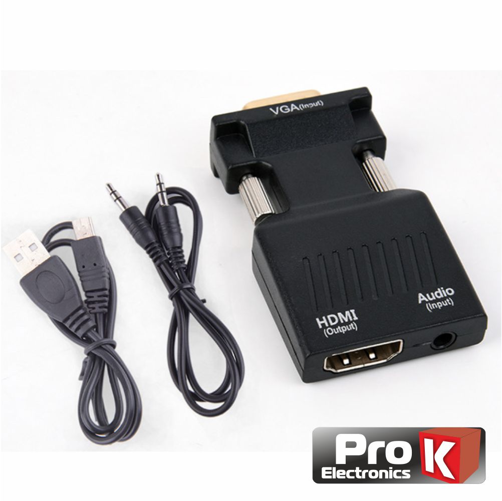 Conversor VGA Macho + Jack 3.5mm P/ HDMI Fêmea