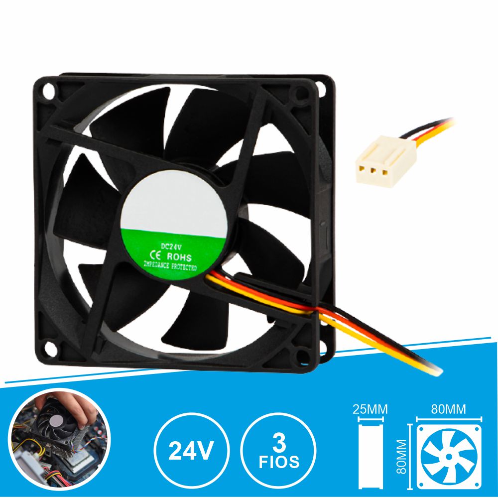 VENTILADOR  24V 80x80x25mm 3 fios