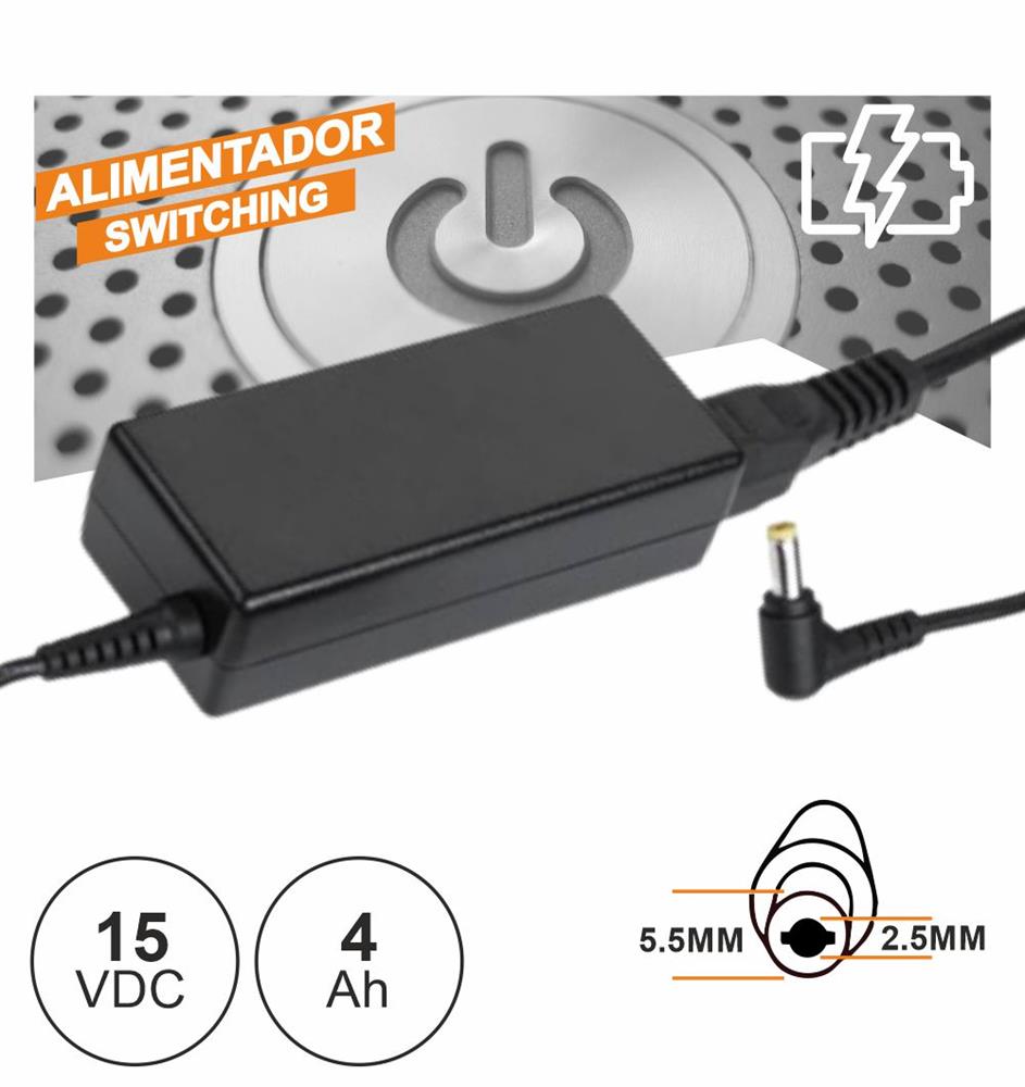 Alimentador Electrónico 15V DC 4A 60W  5.5x2,5mm
