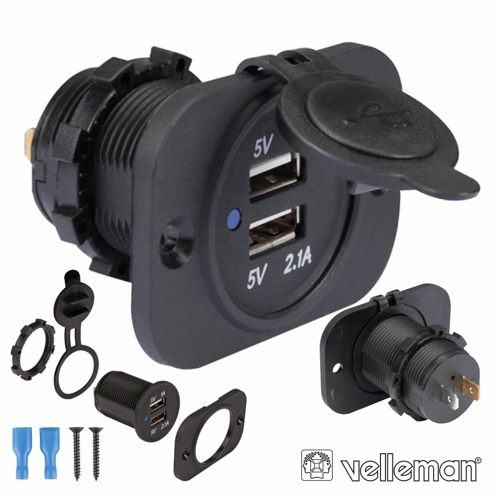 Tomada USB Dupla De Embutir 12-24Vdc P/ 5vdc VELLEMAN