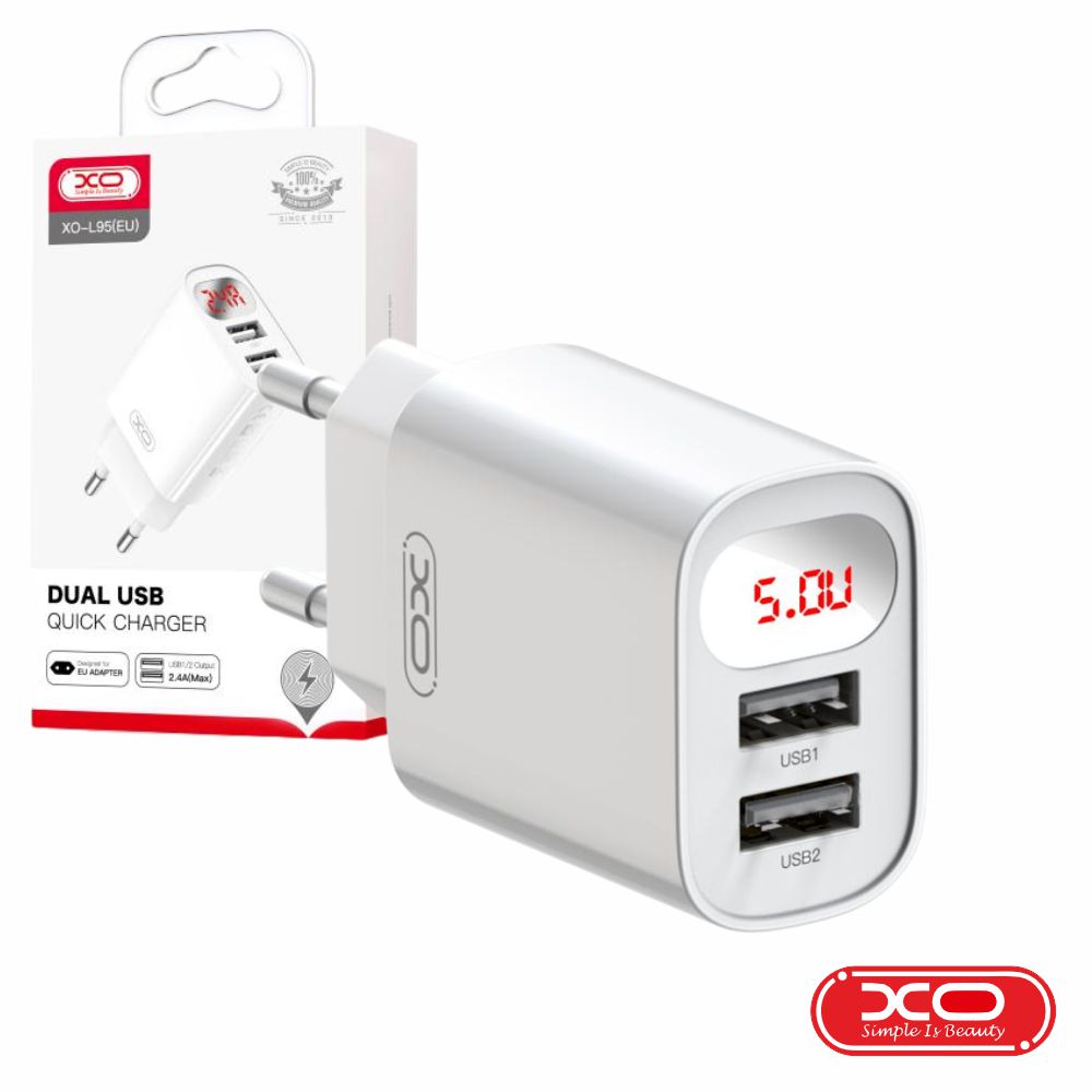 Alimentador 2x USB 5V/2.4A Quick Charge C/ display indicador de Tensão e intensidade