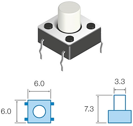 Pulsador DC 7,3mm - 12V - 50mA