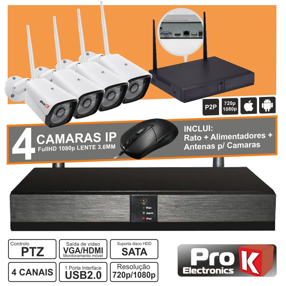 Vídeo-Gravador Digital Ip 4 Canais Wireless Ip66 PROK