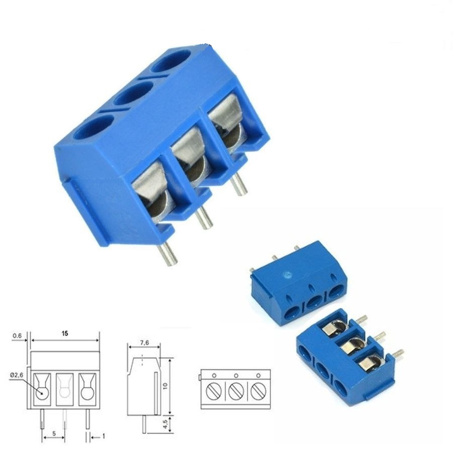 Barra Terminal 3 Pinos c/ Parafuso para C. Impresso  0.5mm