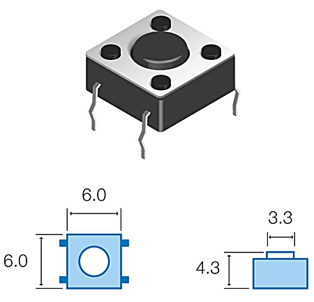 Pulsador DC 12V - 50mA - L:4,3