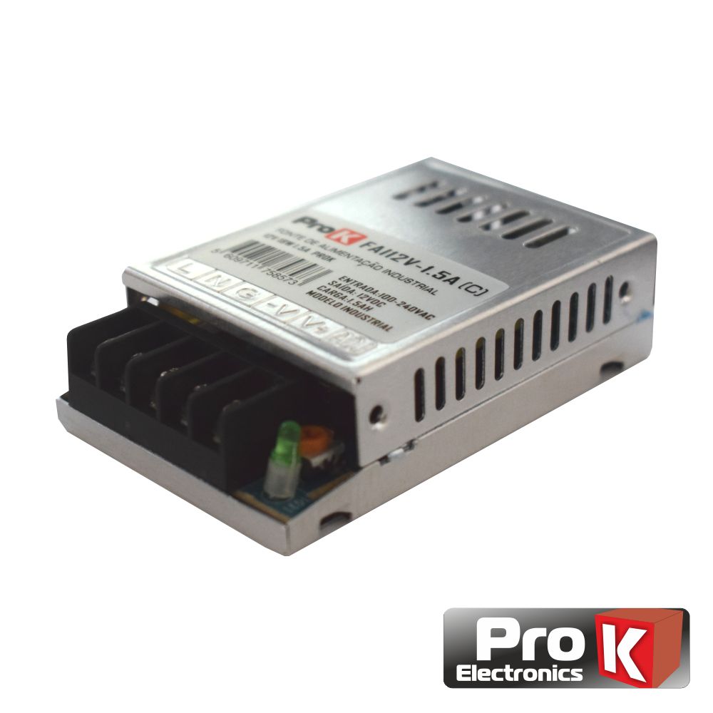FONTE ALIMENTAÇÃO INDUSTRIAL 12V 18W 1.5A