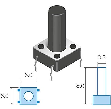 Pulsador DC 8mm - 12V - 50mA