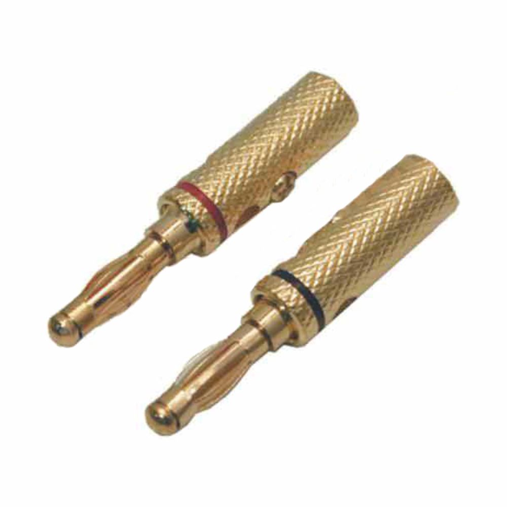 Ficha Banana 4mm Dourada -  Par Preta/Vermelha