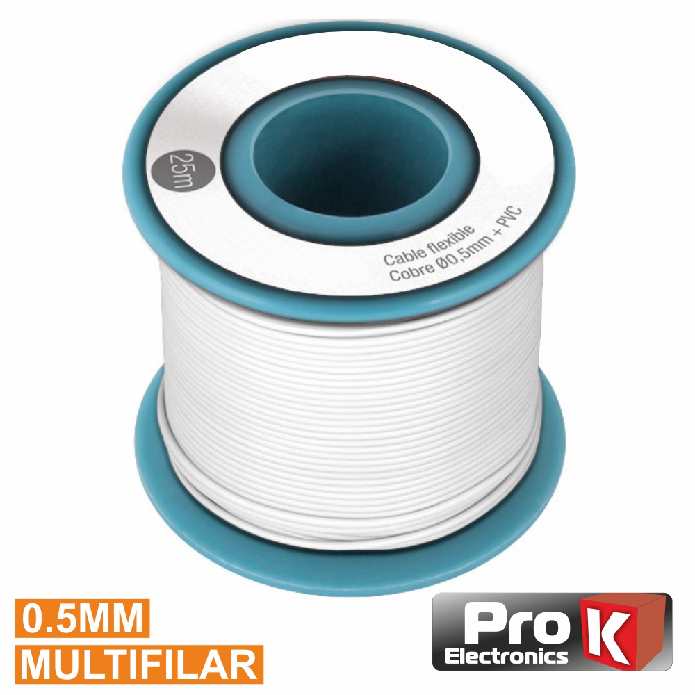 Cabo Multifilar Branco 0.5mm Rolo 25m PROK