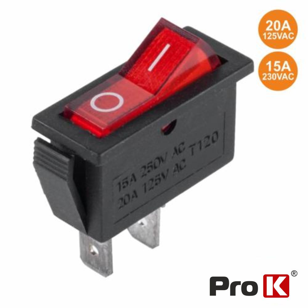 Interruptor Basculante 1 Circuito 15A 250V Vermelho (ON/Off)