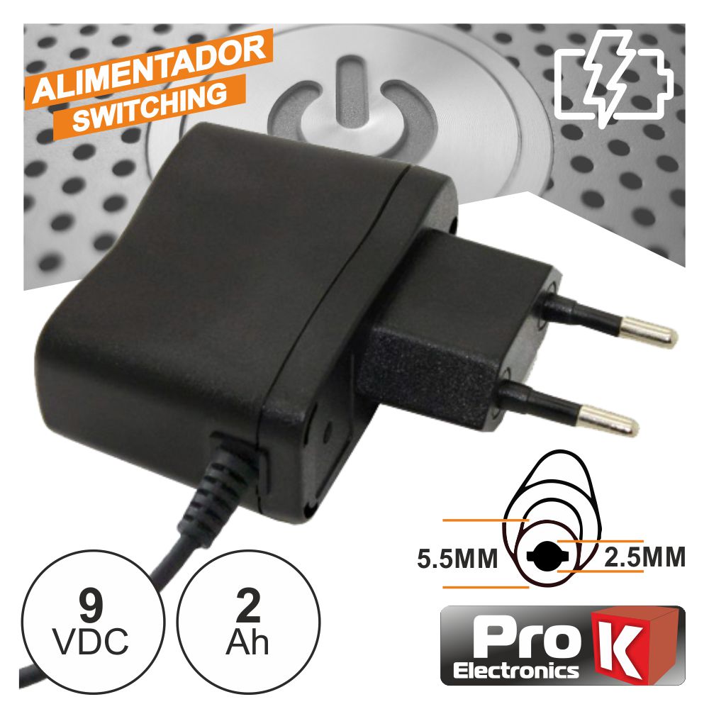 ALIMENTADOR ELECT. 9V 2A 24w 5.5x2.5mm