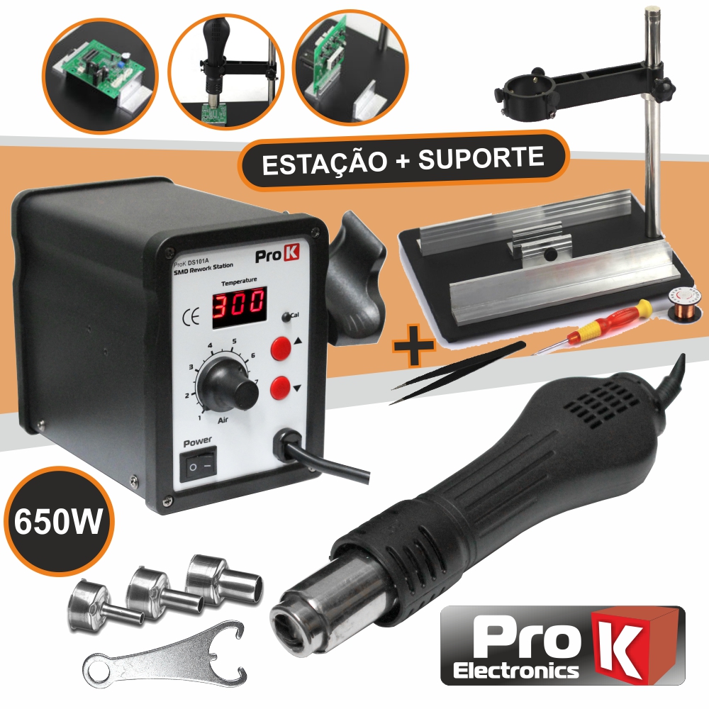 ESTAÇÃO DE DESSOLDAR SMD AR QUENTE 650W C/PLATAFORMA PROK