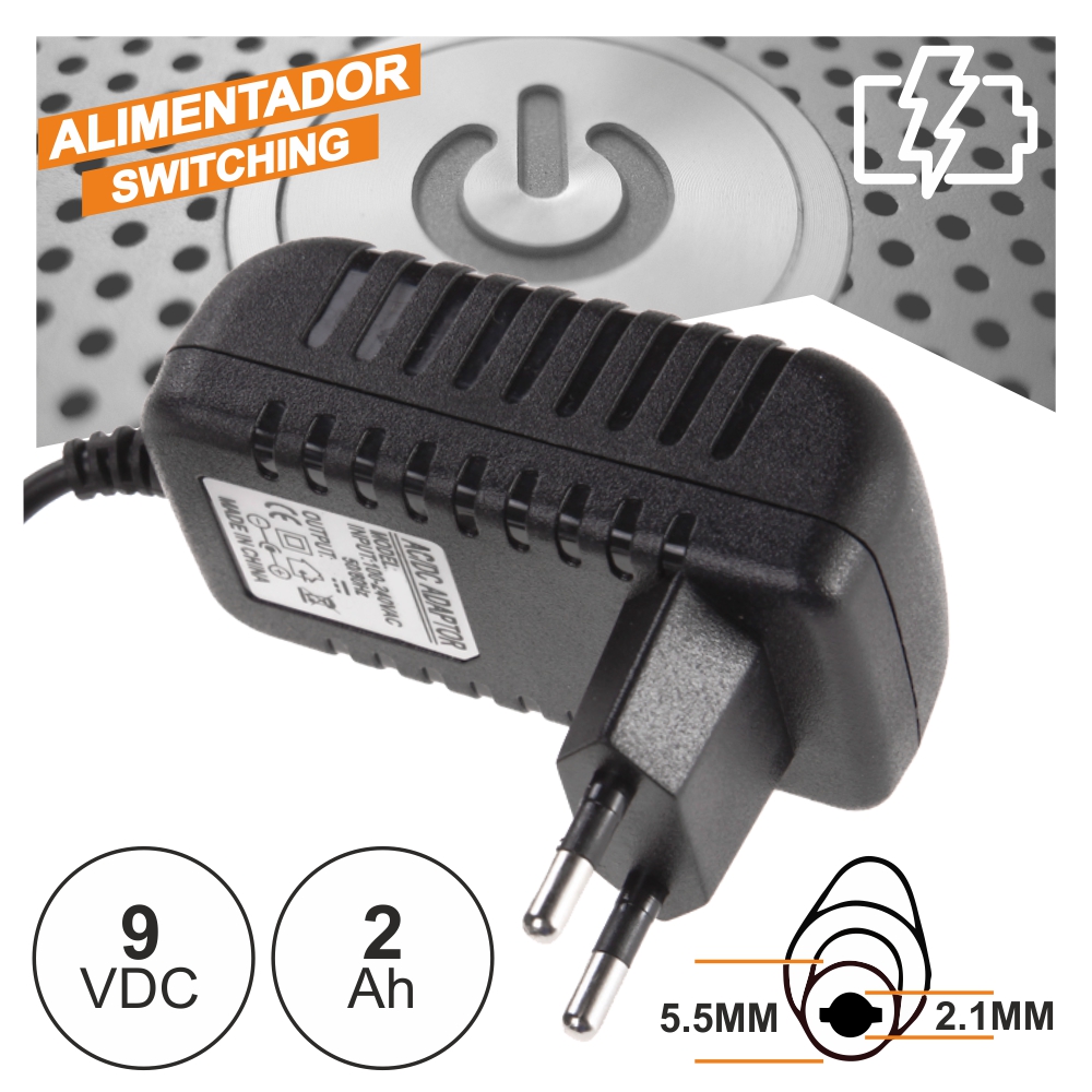 ALIMENTADOR ELECT. 9V 2A 24w 5.5x2.1/2.5mm
