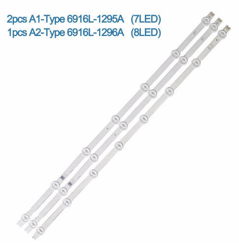 Kit Barras LED Para LG 32" =  2x  6916L-1295A = 6916L-1204A +  1x 6916L-1296A = 6916L-1205A   630mm