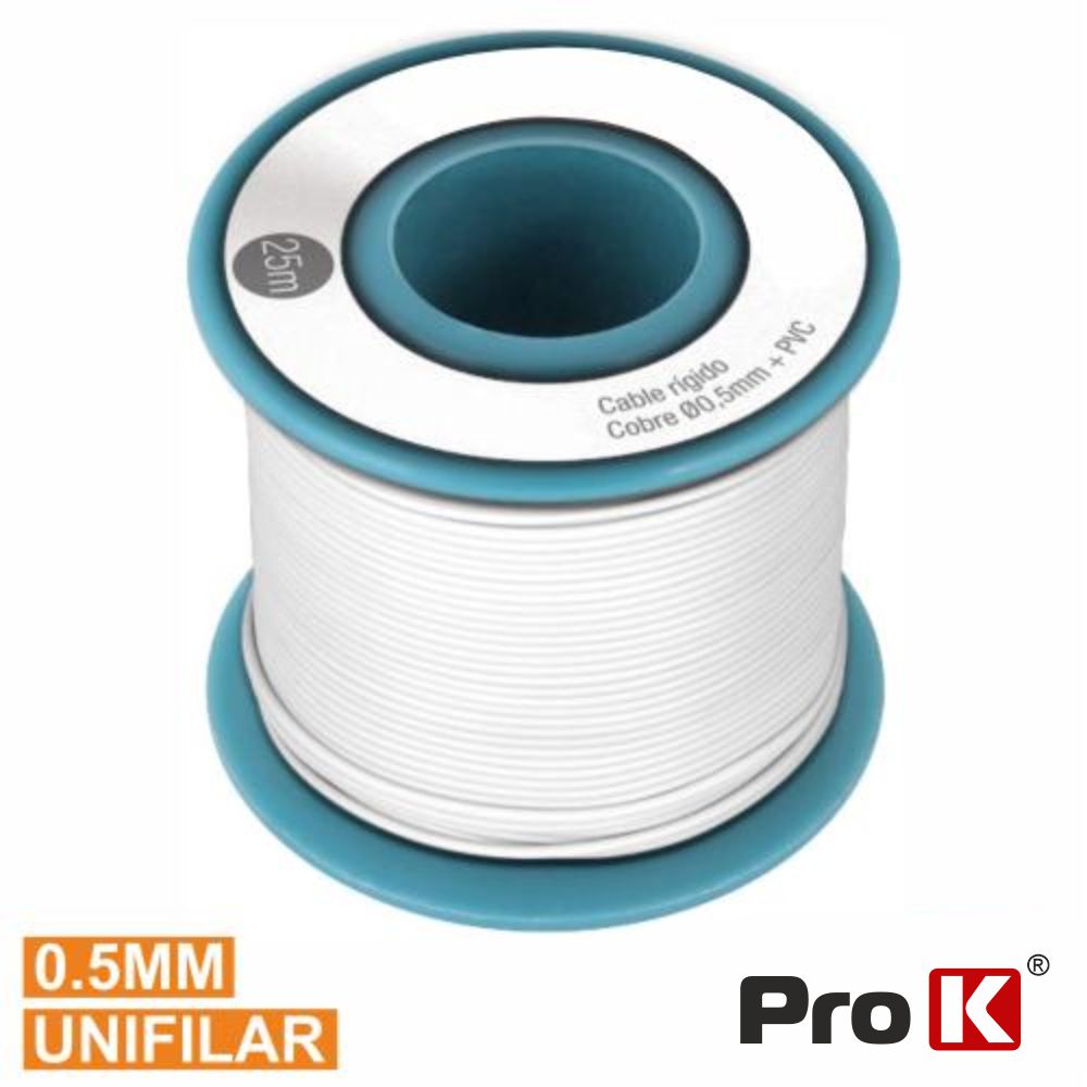 Cabo Unifilar Branco 0.5mm Rolo 25m PROK