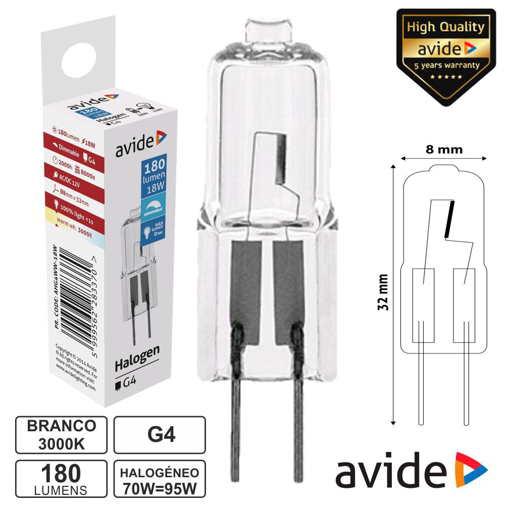 Lampada Halogénio G4 18W=24W Avide