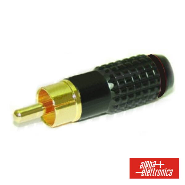 Ficha RCA Macho Preta Metálica p/ cabo: Ø5mm