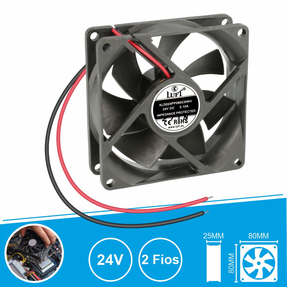 Ventilador DC 24V - 80x80x25mm  2 fios
