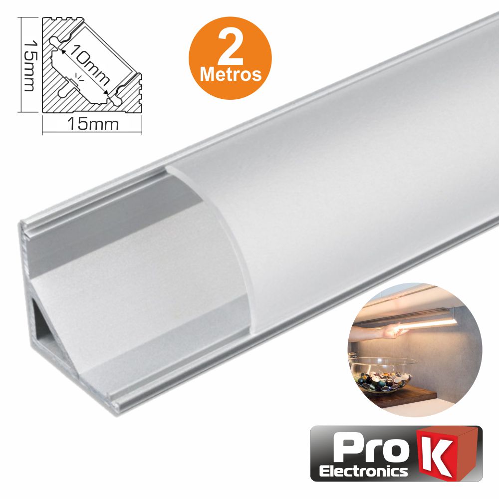 PERFIL DE ALUMÍNIO P/ FITA LEDS 2mt Canto PROK