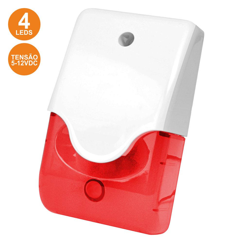 Sirene E Estroboscópio Vermelho Em Caixa C/ 4 LEDS 5-12V
