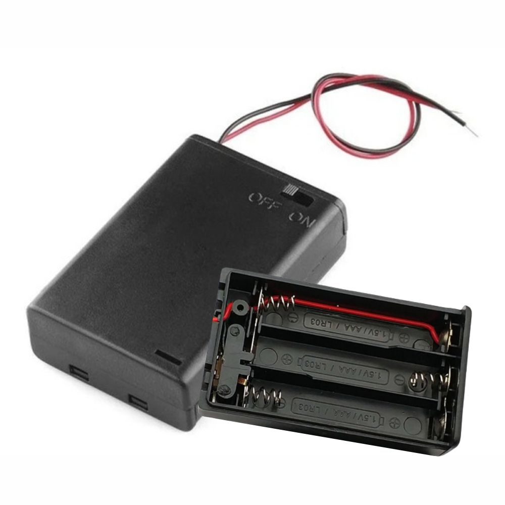 Suporte Pilhas 3xR3 c/ Fios 15cm - Em caixa c/ interruptor