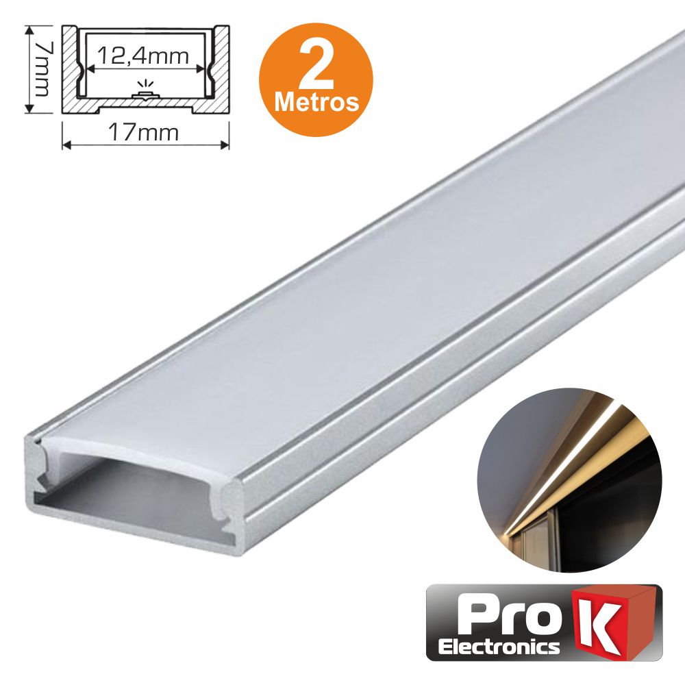 PERFIL DE ALUMÍNIO P/ FITA LEDS 2mt PROK