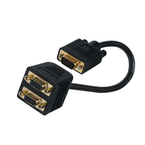Cabo VGA Macho / 2xVGA Fêmea 15cm - Dourada