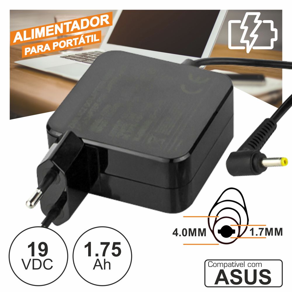 ALIMENTADOR PC 19V 1.75A 33W P/ Asus 4.0x1.7mm