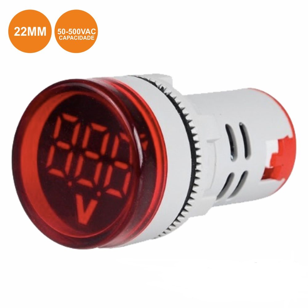 Voltimetro digital led Vermelho 50v - 500Vac  22mm
