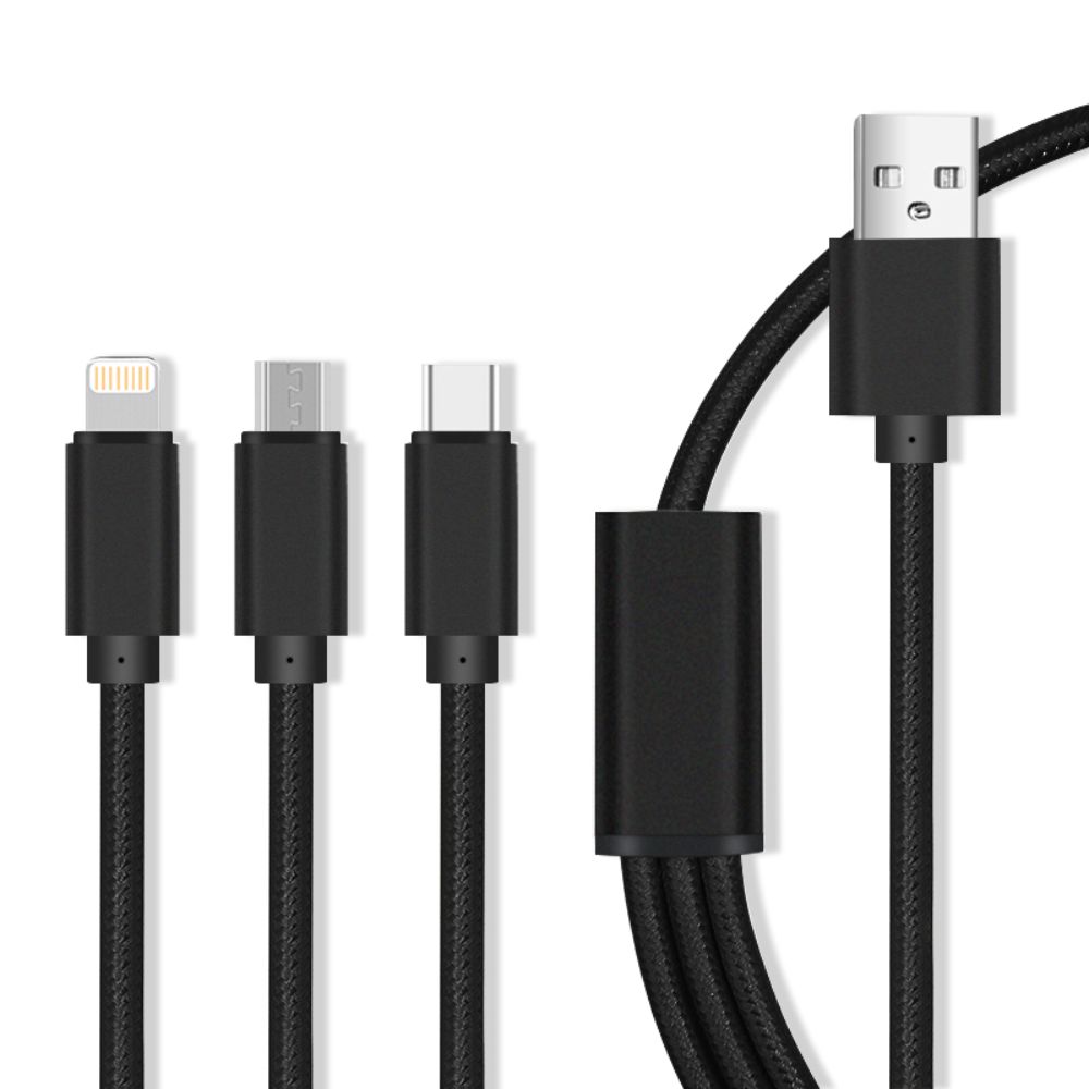 Cabo USB-A 2.0 / Micro USB-B Lightning USB-C preto