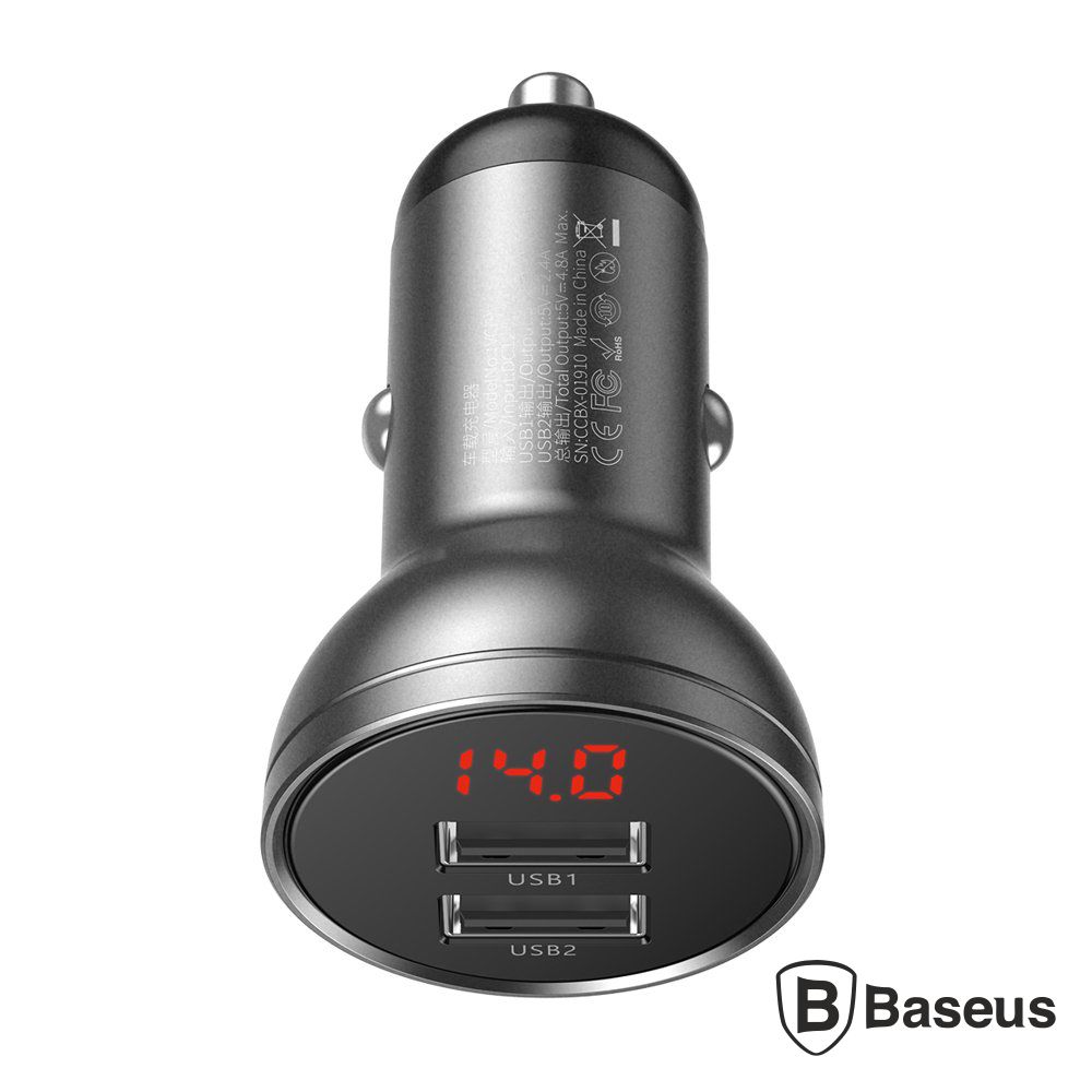Adaptador Isqueiro 12/24V 2x USB 5V 4.8A c/ Voltimetro BASEUS