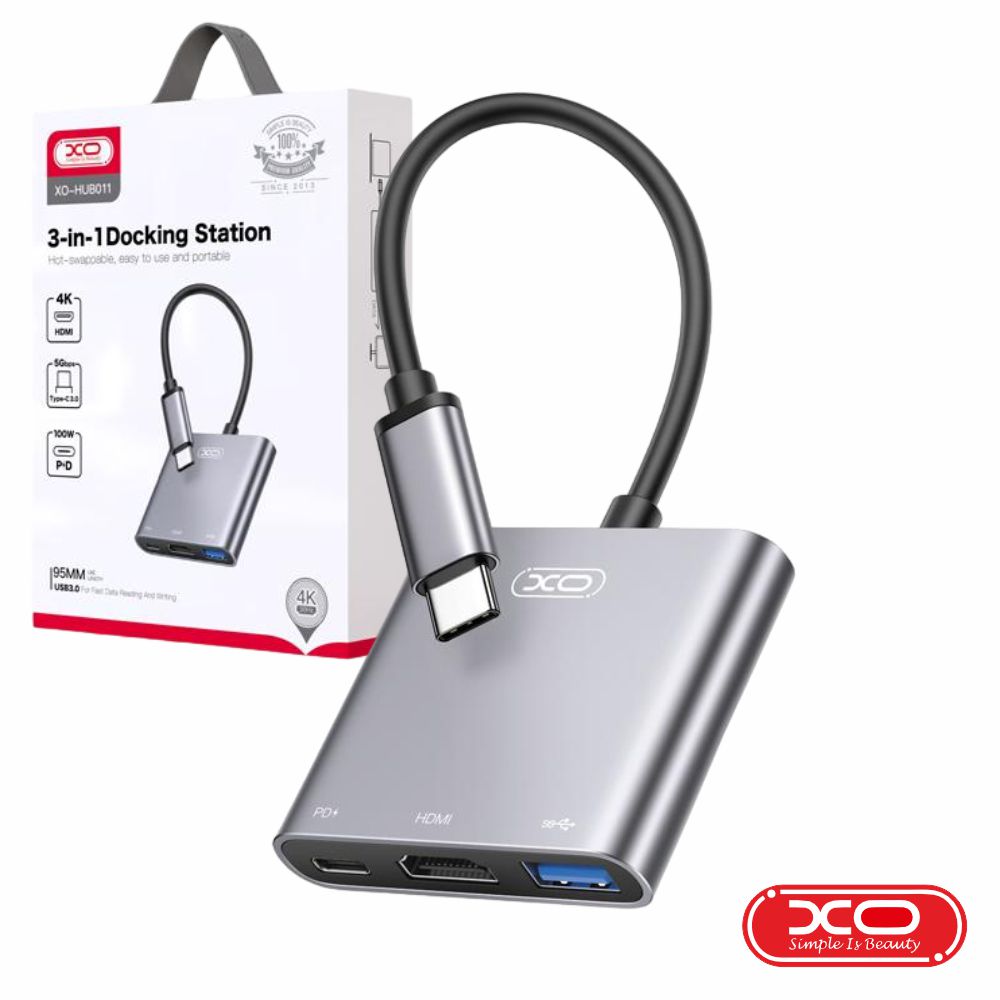 HUB USB-C P/ USB-A 3.0 + HDMI + USB-C PD XO