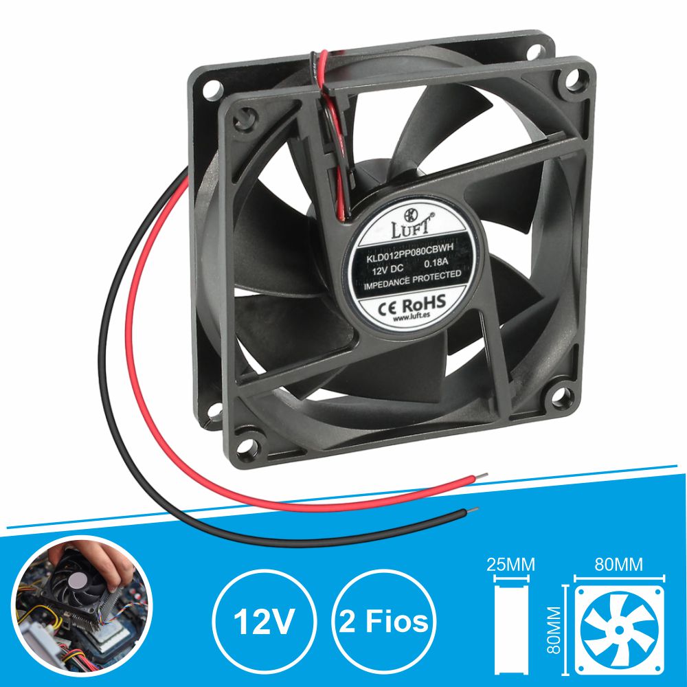 VENTILADOR  12Vdc 80x80x25mm - Esferas KLD012PP080CBWH LUFT