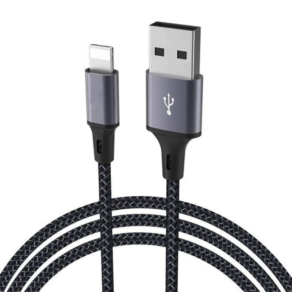 Cabo USB-A 2.0 3A Macho / Lightning p/ Iphone - Malha Preto 1m