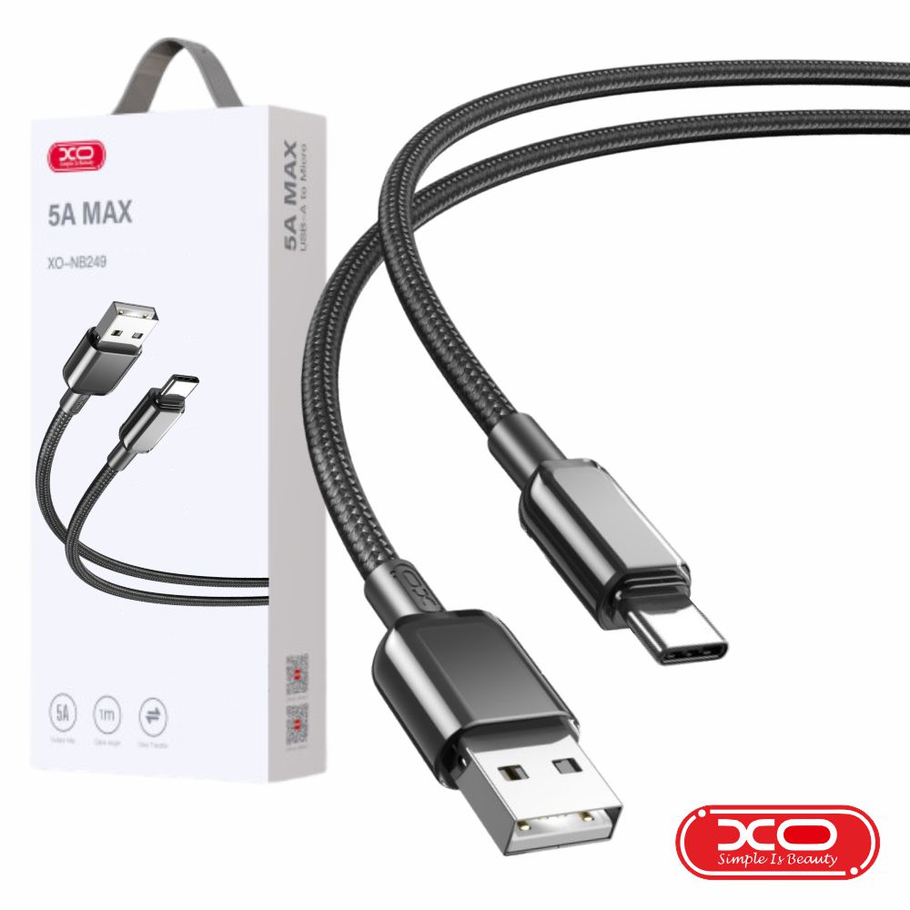 Cabo USB-A Macho / USB-C Macho 5A 1M Preto
