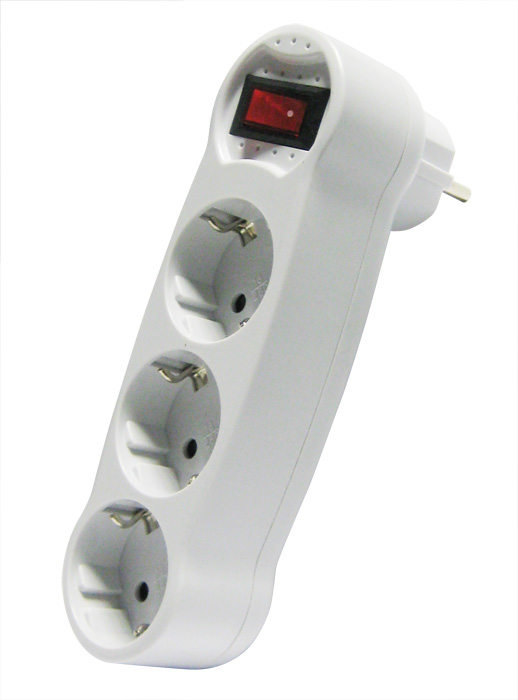 Adaptador Schuko Macho / 3xSchuko Fêmea c/ Interruptor