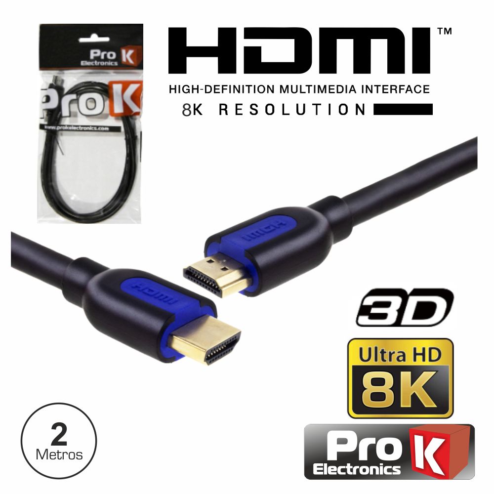 CABO HDMI DOURADO MACHO / MACHO 2.1 8K PRETO 2M PROK