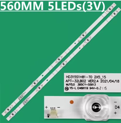 Kit 2 Barras LED 5 led´s HD315S1H81-T0 2X5_15 / APT-32LB02 VER2.4 / JL.D32051330-003 - 3V 560mm