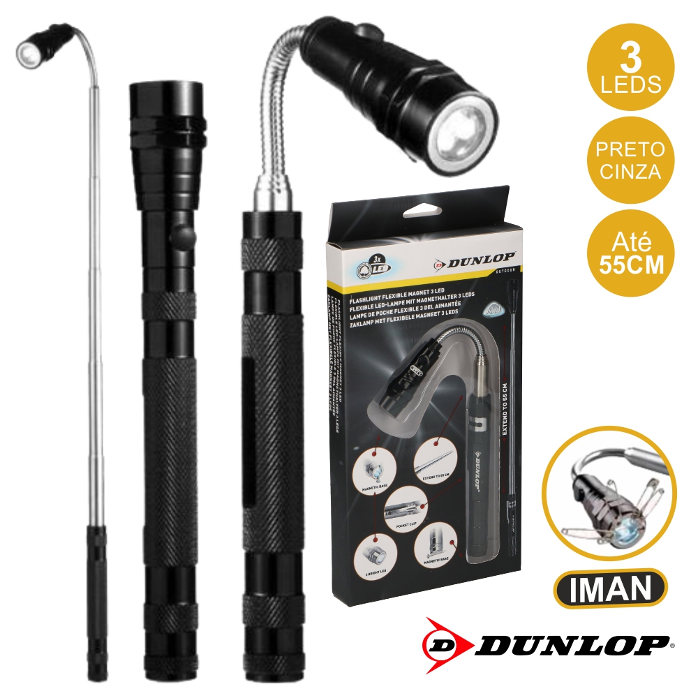 Lanterna 3 LEDS Extensível Magnética Flexível Dunlop