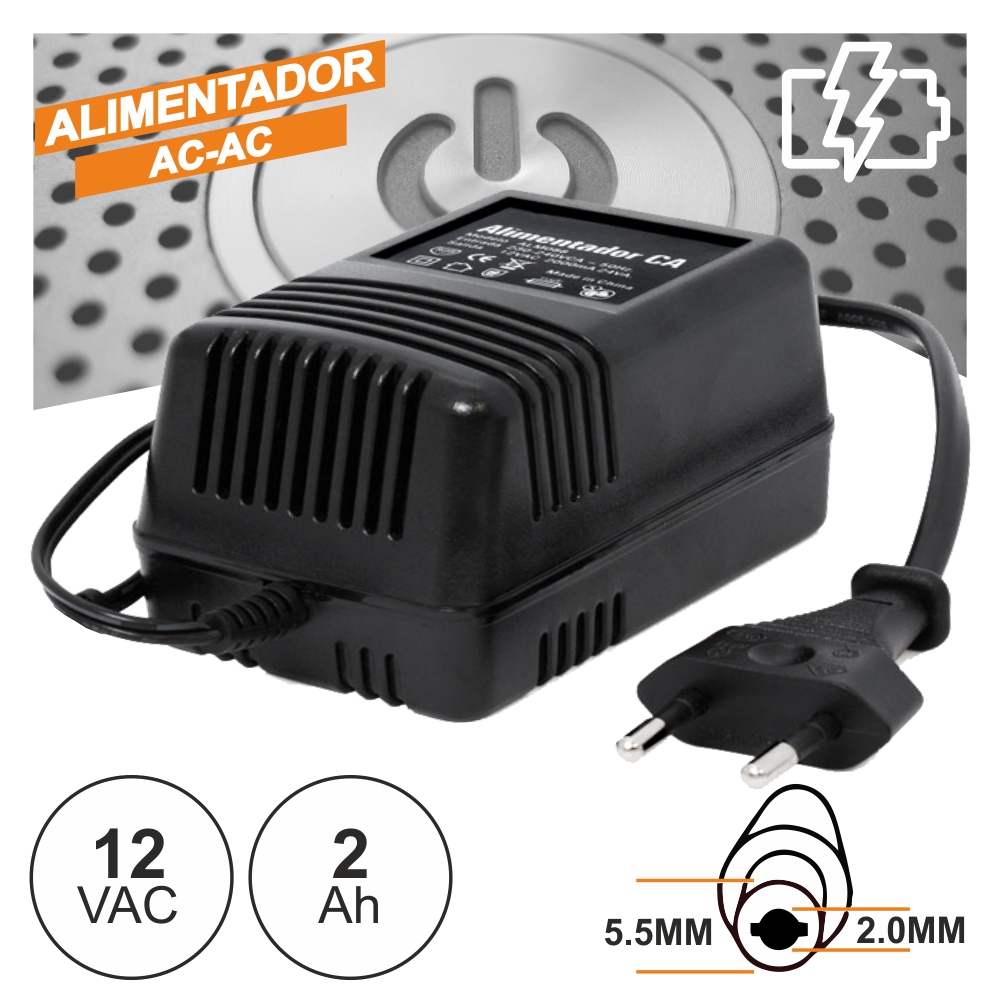 Alimentador AC230V/AC12V 2A 24W - Ficha 5,5x2,0x9,5mm