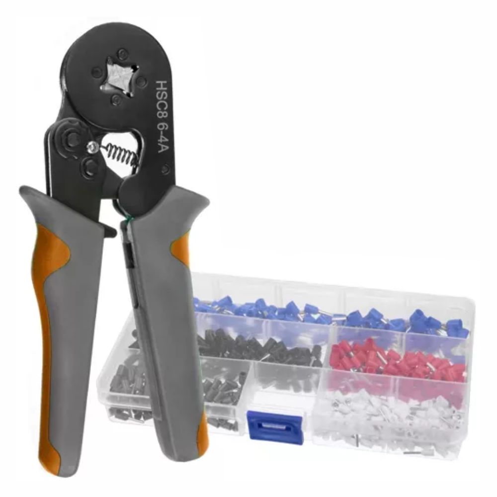 ALICATE CRAVAR PONTEIRAS 0,25 a 10mm²  com kit ponteiras