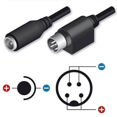 Adaptador Alimentação DC Macho Ø2,5x5,5mm/ Mini Din 4Pin
