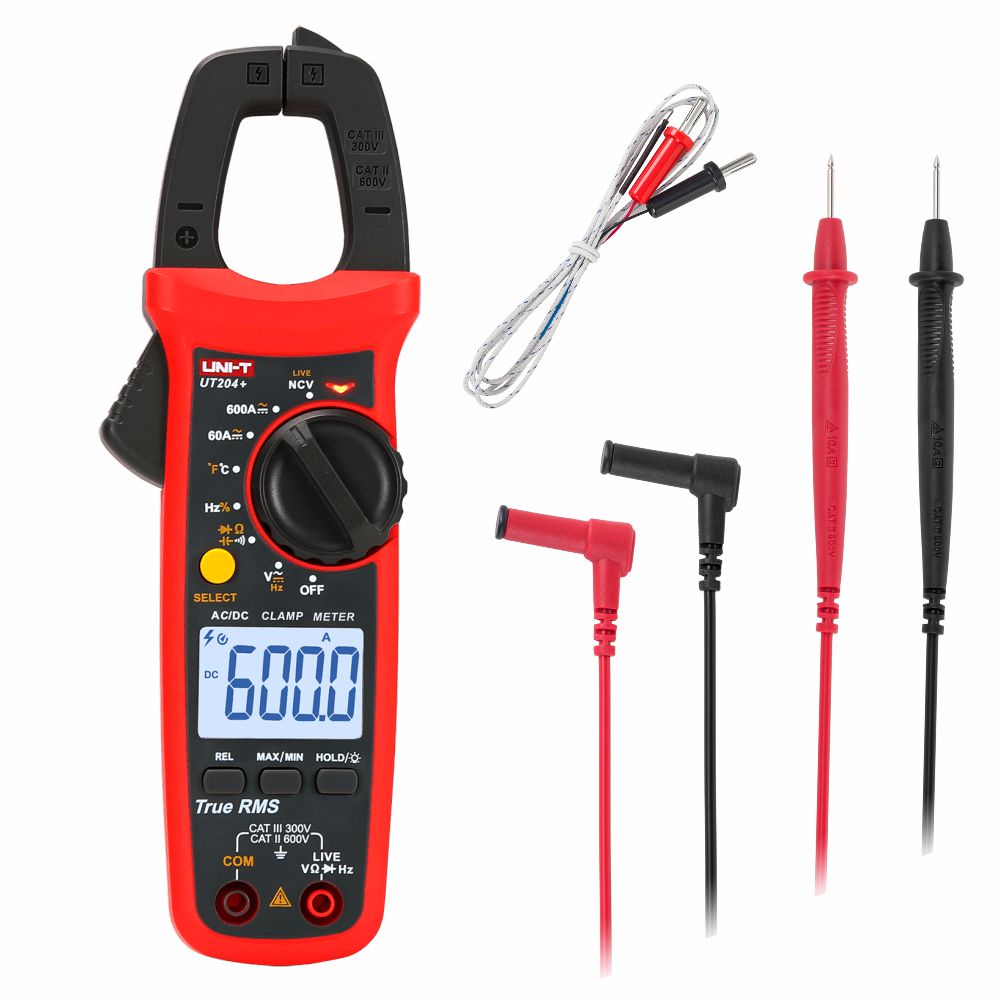 Pinça Amperimétrica Digital  UT204+ AC/DC 600A 600V 60MOhm NCV T-RMS UNI-T