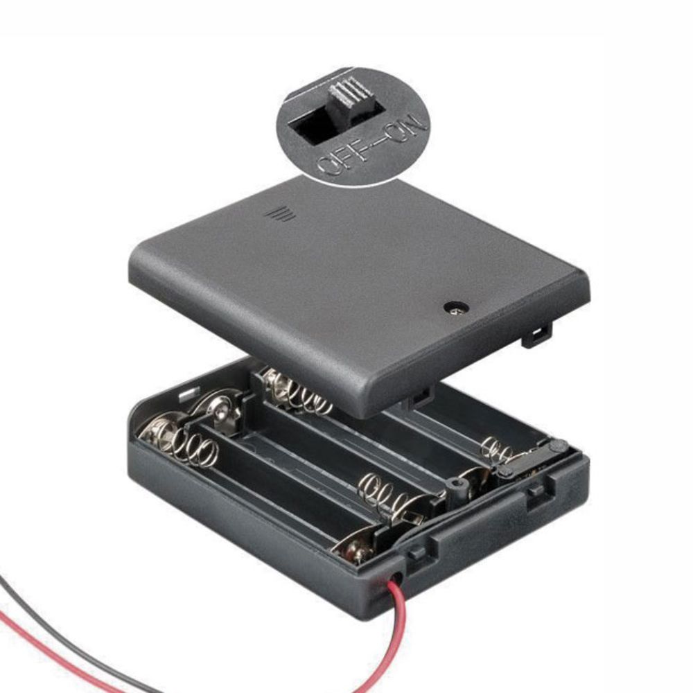 Suporte Pilhas 4xR3 c/ Fios 15cm - Em caixa c/ interruptor