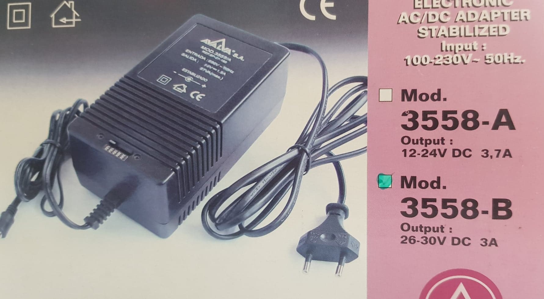 Alimentador Electrónico 26, 28, 30V - 3A    Ficha  5.5x2.1mm - Avalva