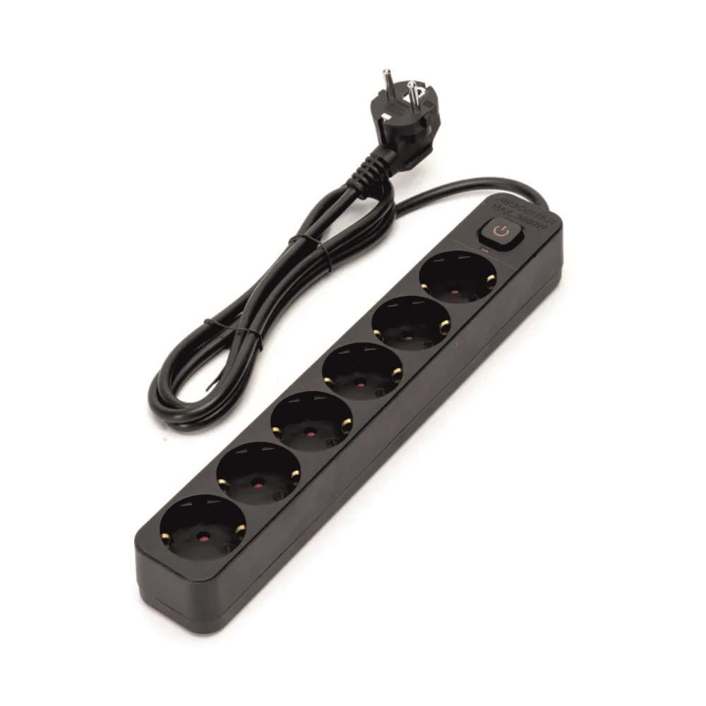 Extensão Eléctrica 6 Vias Shucko 1.5mt c/ Interrup Preta
