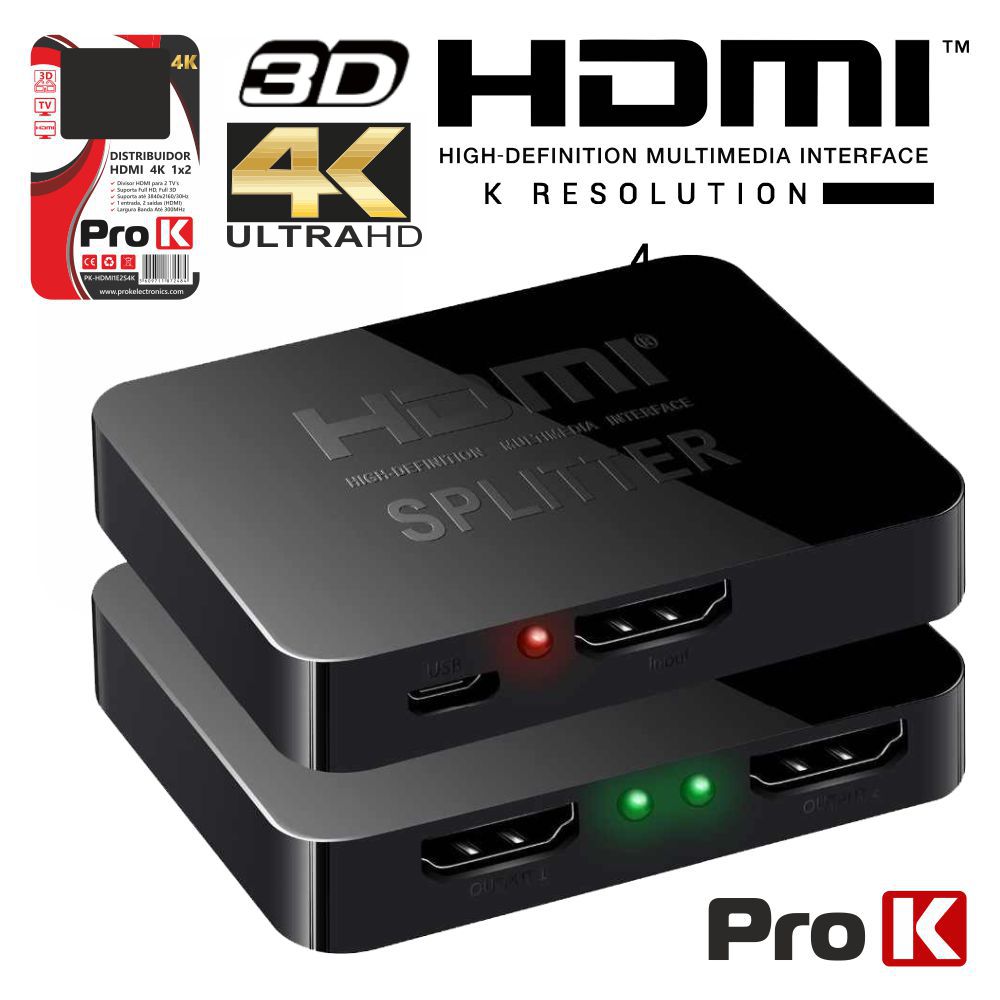 Distribuidor HDMI 1 Entrada 2 Saídas 4K PROK